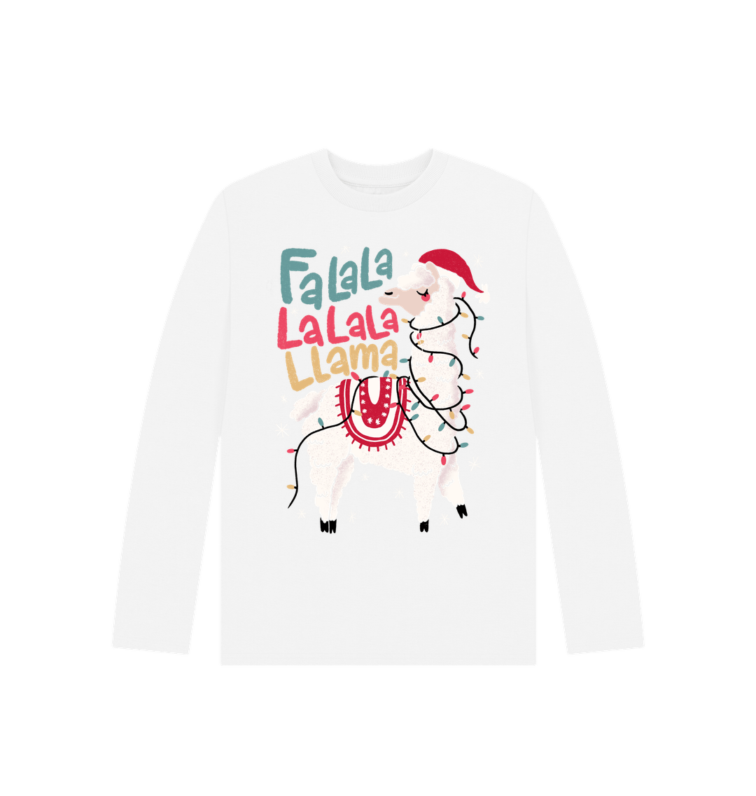 White T-shirt manche longue enfant - Lama Christmas