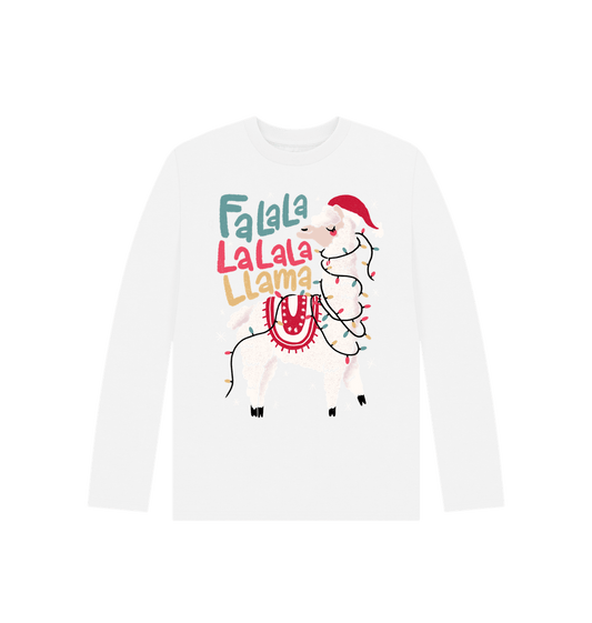 White T-shirt manche longue enfant - Lama Christmas